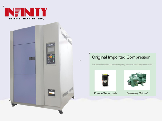 Programlanabilir sıcaklık çarpma test odası -55C 150C 30kg Taşıma ağırlığı Fransa Tecumseh kompresör